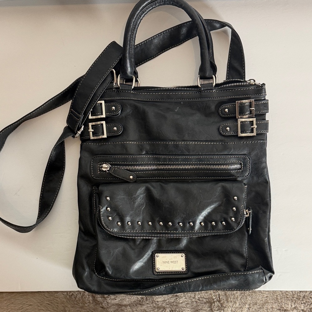 Black Studded Crossbody Tote Bag - Unbranded